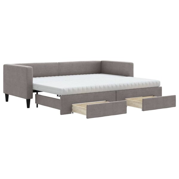 vidaXL Lit de jour avec gigogne et tiroirs taupe 80x200 cm tissu