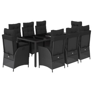 vidaXL Ensemble à manger de jardin 9Pièces coussins noir résine tressée