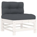 vidaXL Salon de jardin 3 Pièces avec coussins blanc bois massif