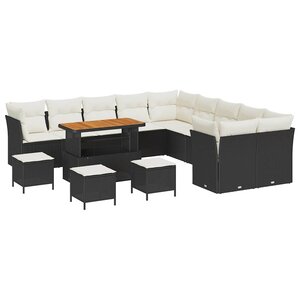 vidaXL Ensemble de canapé de jardin 14 Pièces Noir et Crème polyrotin