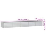 vidaXL Lit surélevé de jardin 400x80x45 cm Acier galvanisé Argenté