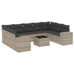 vidaXL Salon de jardin avec coussins 10 Pièces gris clair résine tressée