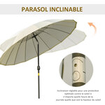 Parasol inclinable rond avec manivelle métal fibre de verre Ø 2 55 m polyester haute densité beige