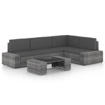 vidaXL Salon de jardin 5 Pièces avec coussins Gris Résine tressée