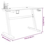 vidaXL Bureau de jeu à LED en forme de Z noir 110x60x75 cm