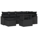 vidaXL Ensemble de canapés de jardin 7 pièces avec coussins noirs en poly rattan