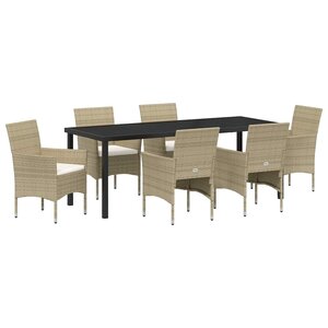 vidaXL Ensemble de salle à manger pour jardin 7 Pièces Beige polyrotin