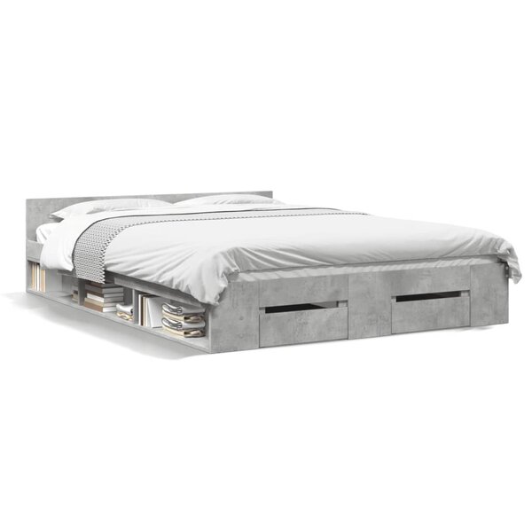 vidaXL Cadre de lit avec tiroirs sans matelas gris béton 120x190 cm