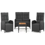 vidaXL Ensemble à manger de jardin 4 Pièces avec coussins noir