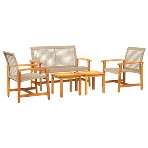 vidaXL Salon de jardin 5 Pièces beige résine tressée et bois d'acacia