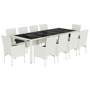 vidaXL Ensemble à manger de jardin et coussins 11Pièces blanc rotin verre