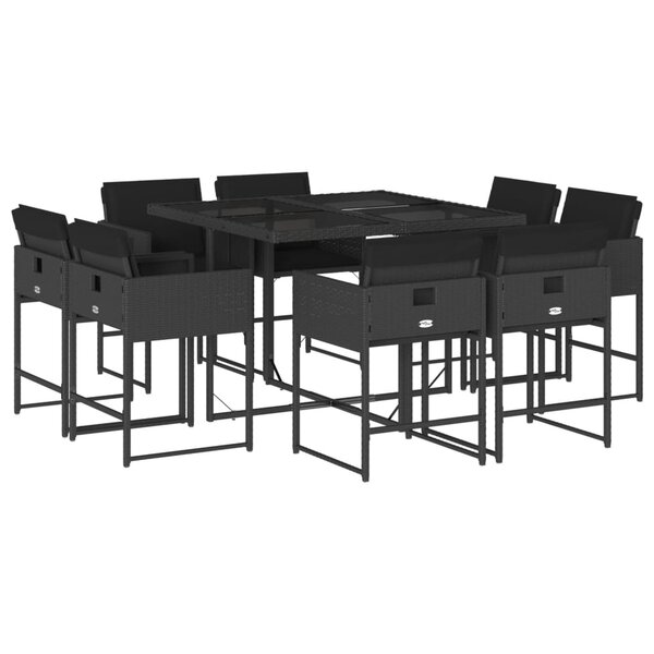 vidaXL Ensemble à manger de jardin 9Pièces coussins noir résine tressée