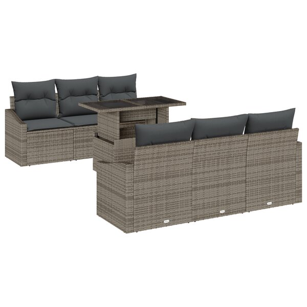 vidaXL Ensemble de canapé de jardin de 7 pièces avec coussins en poly rattan gris