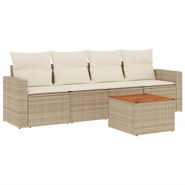 vidaXL Salon de jardin avec coussins 5 Pièces beige résine tressée