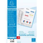Sachet De 10 Pochettes Perforées Polypropylène Lisse Haute Qualité 9/100e - 24x32cm Vertical - Cristal - X 10 - Exacompta