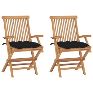 vidaXL Chaises de jardin avec coussins noir lot de 2 Bois teck massif