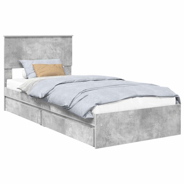 vidaXL Lit de Rangement Gris béton 90 x 190 cm Bois d'ingénierie