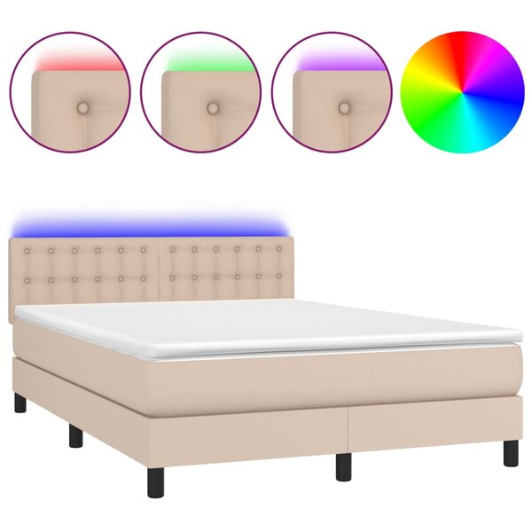 vidaXL Sommier à lattes de lit avec matelas LED Cappuccino 140x200 cm