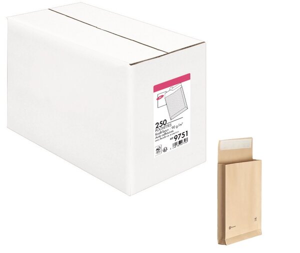 Lot de 250 pochettes kraft  229x324 Avec Soufflets de 30mm