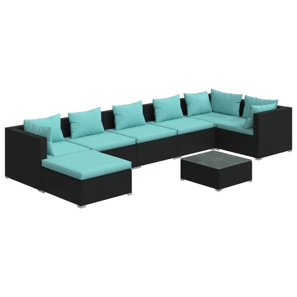 vidaXL Salon de jardin 8 Pièces avec coussins Résine tressée Noir