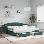 vidaXL Lit de jour et gigogne et tiroirs vert foncé 100x200 cm velours