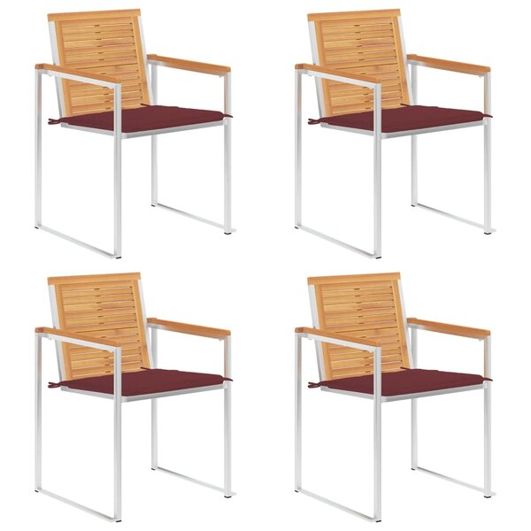 vidaXL Chaises de jardin 4 Pièces avec coussins Bois de teck massif
