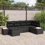 vidaXL Ensemble de canapé de jardin 6 pièces avec coussins noir poly rattan acacia