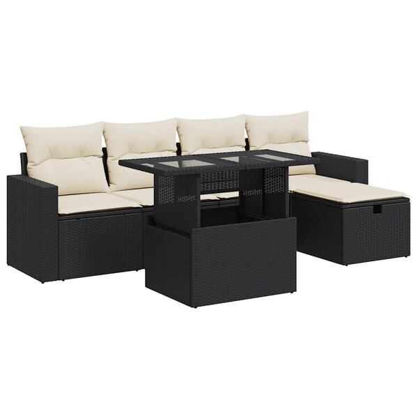 vidaXL Salon de jardin 6 Pièces avec coussins noir résine tressée