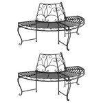 vidaXL Banc demi-circulaire tour d'arbre lot de 2 Ø160 cm Noir Acier