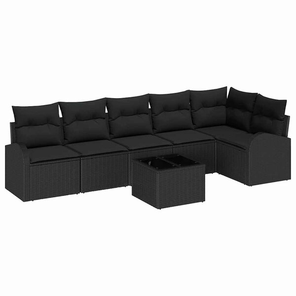 vidaXL Ensemble de Canapés avec coussin 7 Pièces Noir polyrotin
