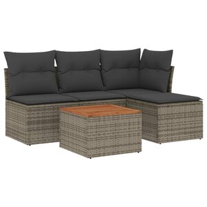 vidaXL Salon de jardin 5 Pièces avec coussins gris résine tressée