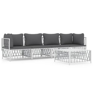 Salon de jardin meuble d'extérieur ensemble de mobilier avec coussins 5 pièces blanc acier 02_0018302