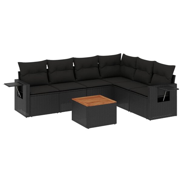 vidaXL Salon de jardin 7 Pièces avec coussins noir résine tressée