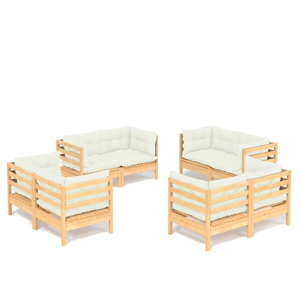 vidaXL Salon de jardin 8 Pièces avec coussins crème Bois de pin