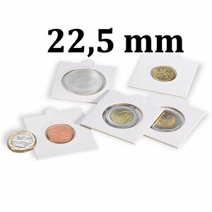 Cadres cartonnés autocollant pour monnaies jusqu'à 22 5mm. Paquet - 100 étuis