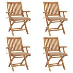 vidaXL Chaises pliables de jardin avec coussins lot de 4 Teck solide