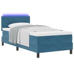 Lit Box Spring vidaXL avec Matelas et LED Bleu Foncé 100x200 cm Velours