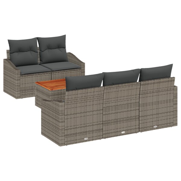 vidaXL Canapé de jardin 6 pièces avec coussins gris en poly rotin et acacia
