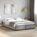 vidaXL Cadre de lit sonoma gris 135x190 cm bois d'ingénierie et métal