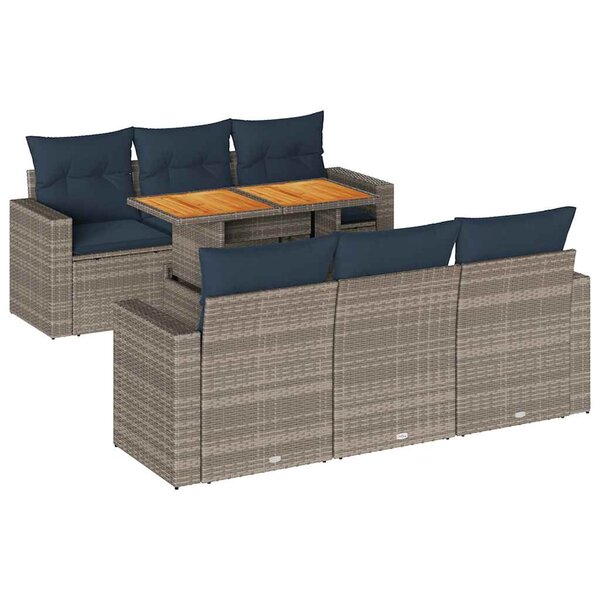 vidaXL Salon de jardin avec coussins 7 Pièces gris résine tressée
