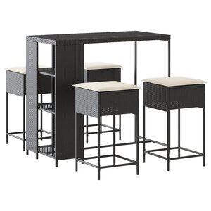 vidaXL Ensemble de bar de jardin 5 Pièces avec coussins noir poly rotin