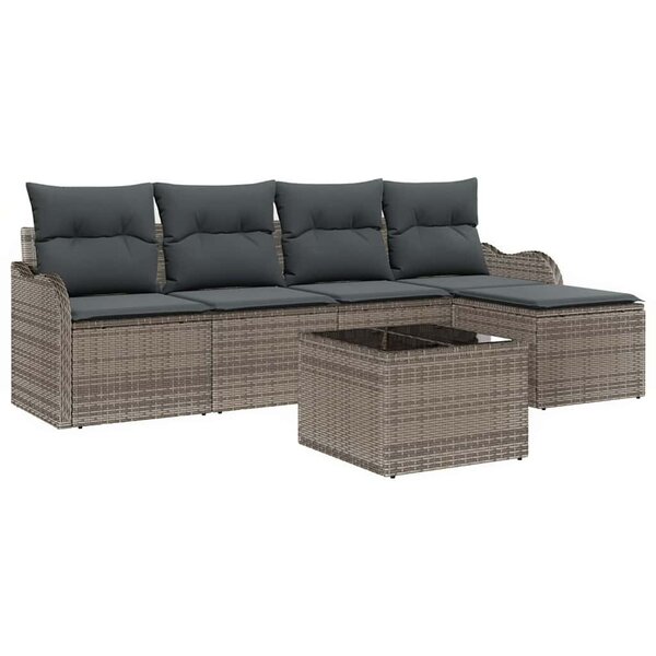vidaXL Ensemble de canapé de jardin avec coussin 6 Pièces Noir Poly rotin