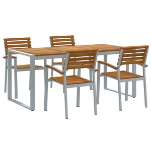 vidaXL Ensemble de salle à manger de jardin en teck massif et métal 5 pièces