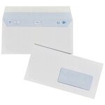 Enveloppe papier vélin blanc, format dl, 110 x 220 mm, avec fenêtre 45 x 100 mm, 80 g/m² fermeture autocollante avec bande protectrice, blanc (boîte 200 unités)