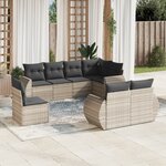 vidaXL Salon de jardin 8 Pièces avec coussins gris clair résine tressée