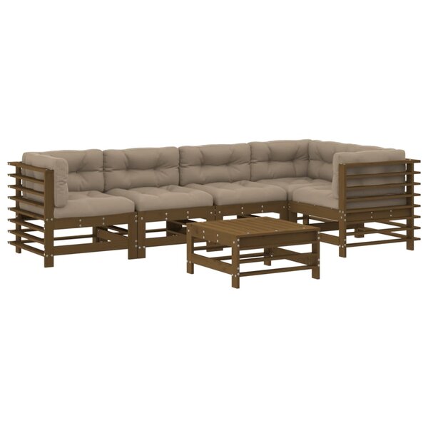 vidaXL Salon de jardin 6 Pièces avec coussins marron miel bois massif