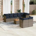 vidaXL Salon de jardin 9 Pièces avec coussins gris résine tressée
