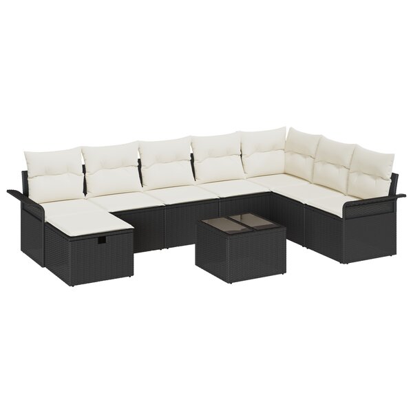 vidaXL Ensemble de canapés de jardin 9 pièces avec coussins en poly rotin noir