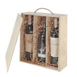 Boîte coffret bois 3 bouteilles couvercle coulissant 33.5 x 27.7 x 9.5 cm