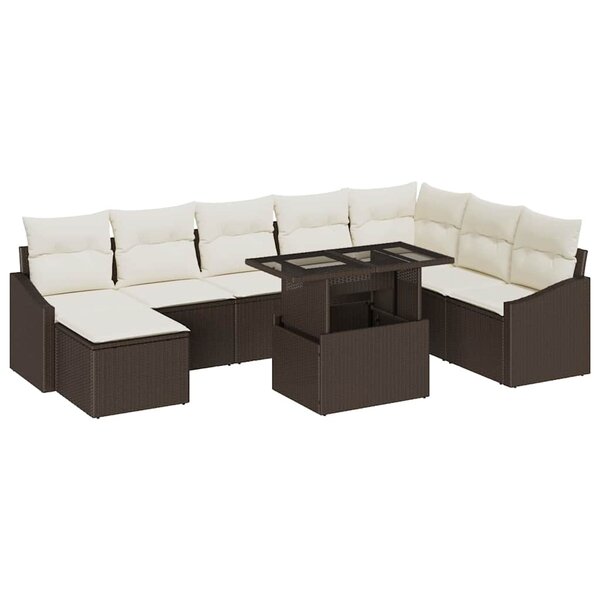 vidaXL Ensemble de canapé de jardin avec coussin 9 Pièces Marron  Crème